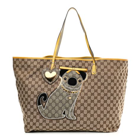 pug gucci bag|GUCCI GG Monogram Patent Oliver Pug Tote Yellow Beige .